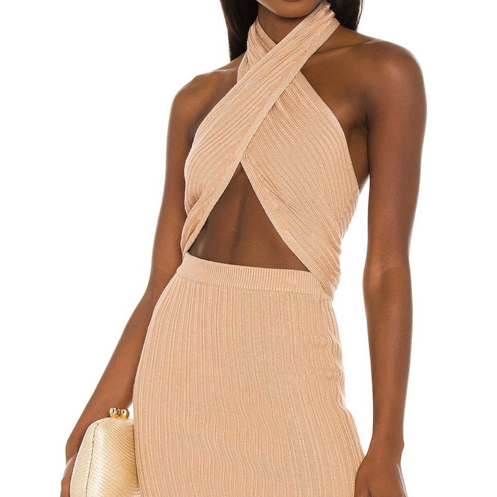 NWT Camila Coelho Tan Ribbed Halter Top & Skirt Set XSmall Tan - Picture 5 of 5